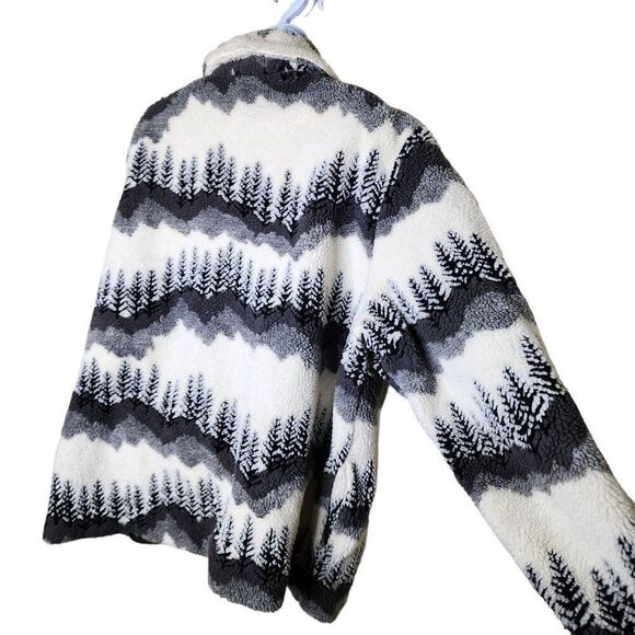 Vintage 90s Willow Ridge Forest Tree AOP Button Up Fleece Sherpa Jacket Womens 2 - Picture 5 of 7